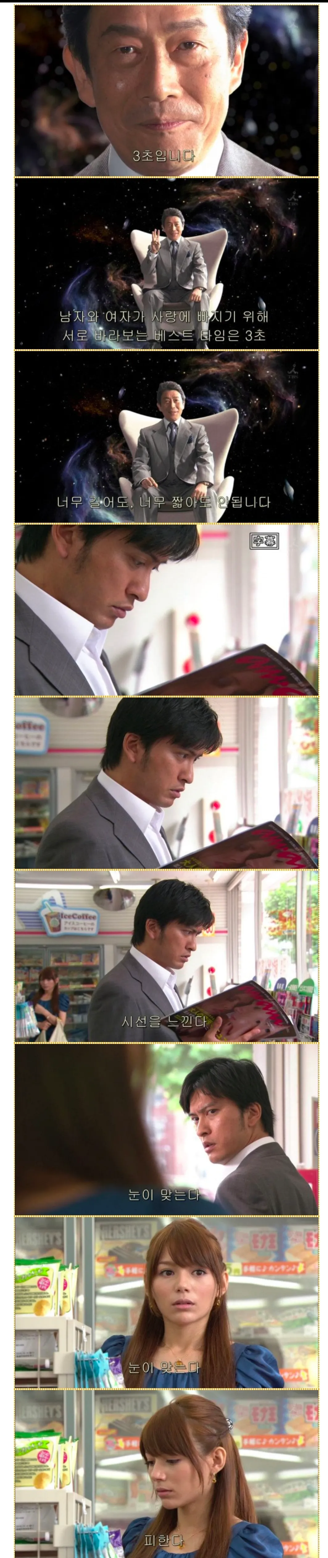 남녀가 사랑에 빠지는 베스트 타임 3초를 설명하는 인포그래픽