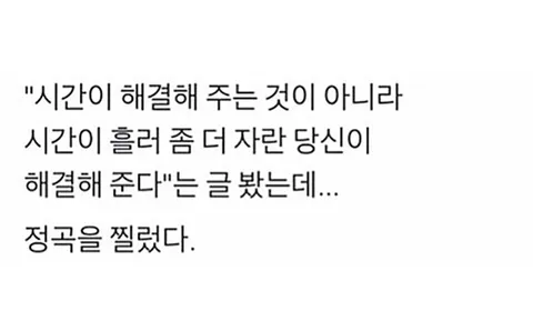 시간이 아닌 성장한 자신이 문제를 해결한다는 글귀 이미지