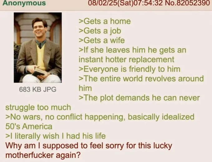 트루먼 쇼 주인공의 완벽한 삶을 나열한 밈 이미지