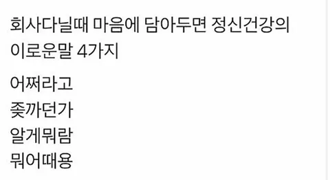 회사에서 정신건강에 도움되는 4가지 말: 어쩌라고, 좃까던가, 알게뭐람, 뭐어때용
