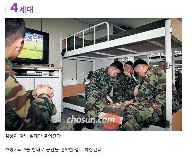 4세대 군대 내무반, 2층 침대가 배치된 초창기 병영 시설 모습