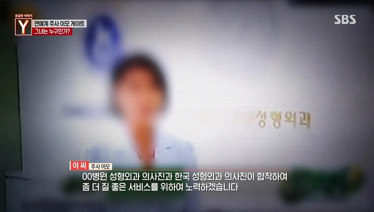 연예계 주사이모 게이트 관련 병원 홍보 이미지, 성형외과 의사진 소개 문구 포함