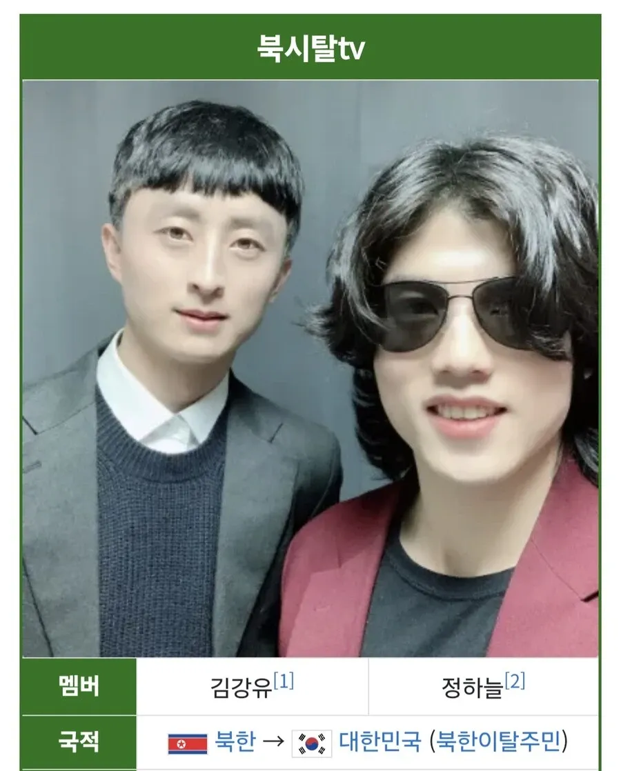 북한 출신 멤버 김강유와 대한민국 출신 정하늘의 국적 정보 표