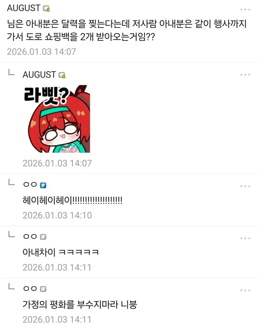 니케x두찜 콜라보 달력과 쇼핑백을 들고 온 남편에 대한 댓글 캡처