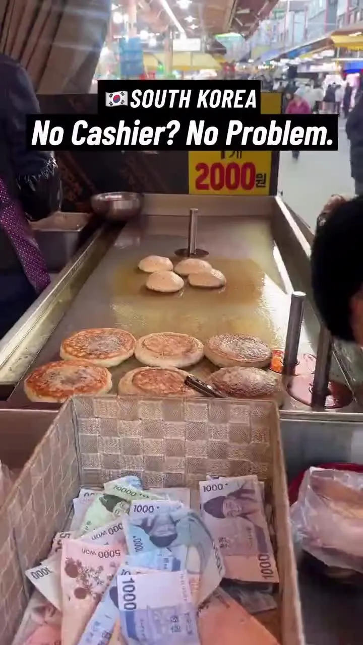 무인 매대에서 2000원짜리 물건을 셀프 계산하는 한국의 신뢰 기반 무인 판매 시스템
