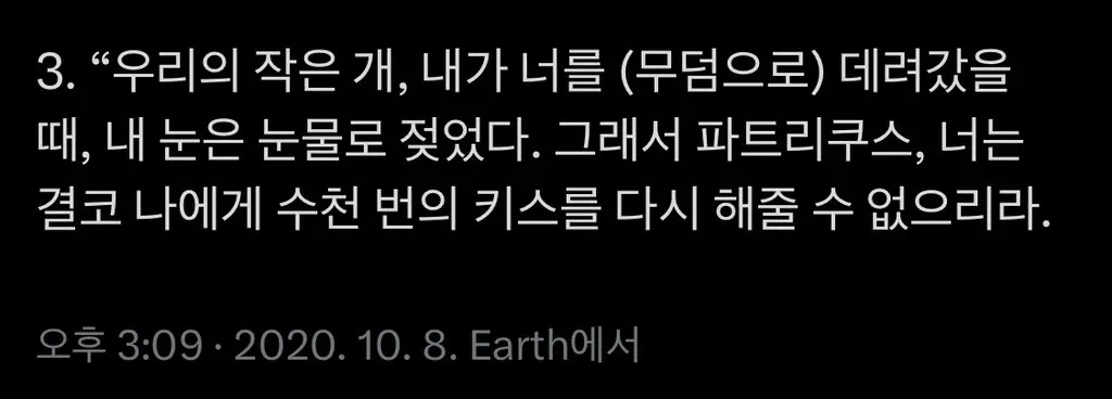 고대 로마 반려견 파트리쿠스의 묘비명 텍스트