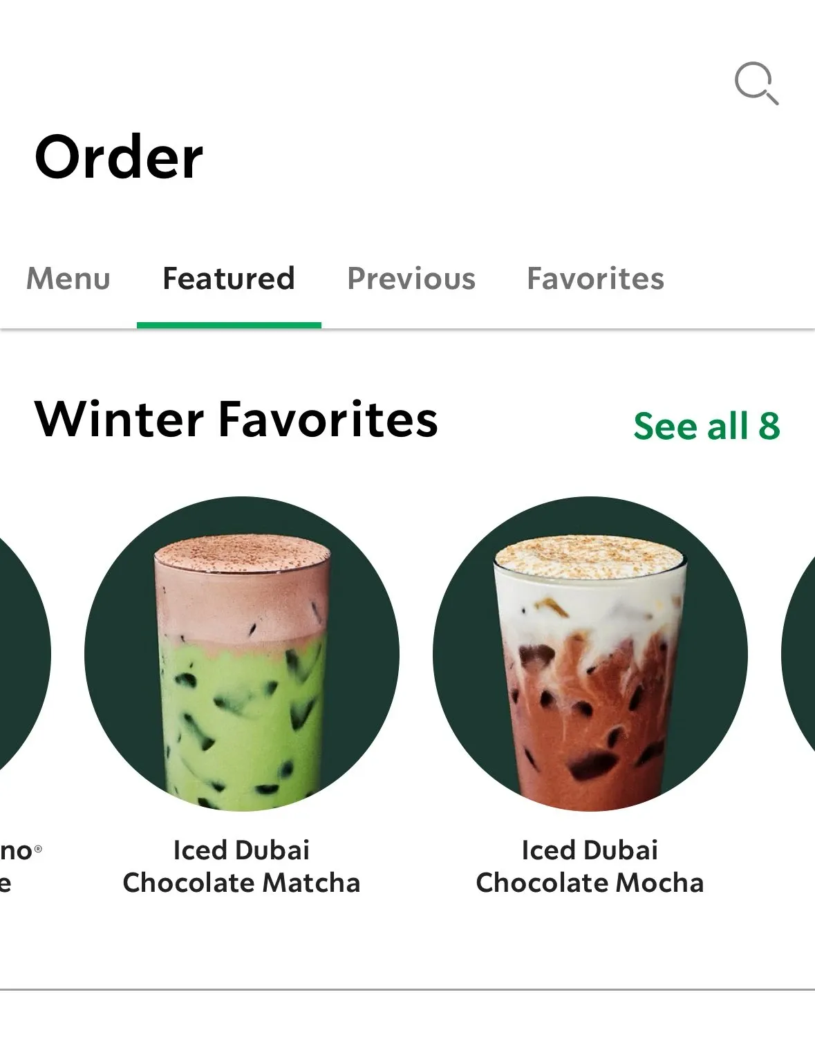 스타벅스 겨울 신메뉴 두바이 초콜릿 말차와 모카 음료 광고