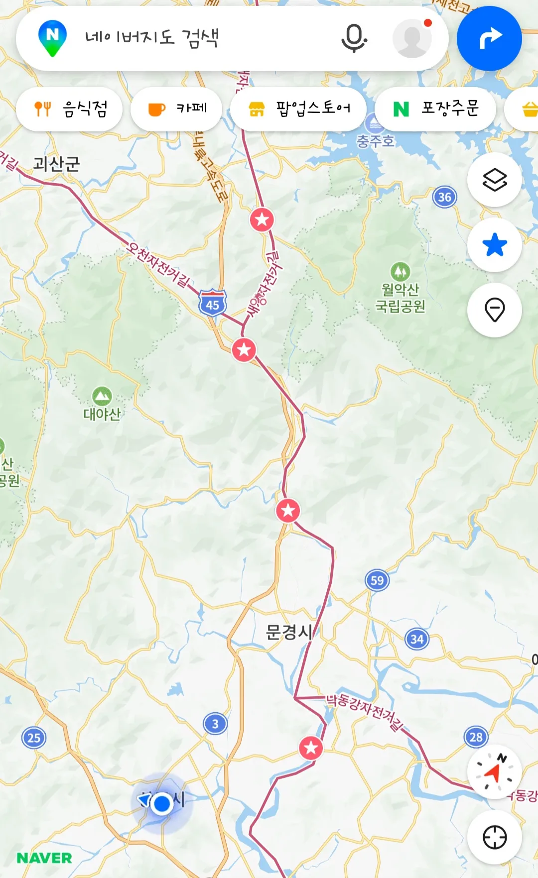 충주호와 월악산 국립공원을 지나는 국토종주 자전거길 지도