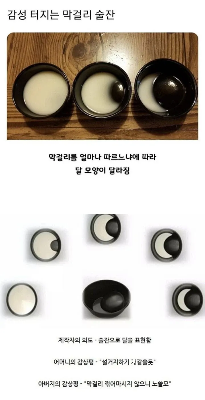 달 모양이 변하는 감성 막걸리 술잔, 따르는 양에 따라 초승달부터 보름달까지 표현