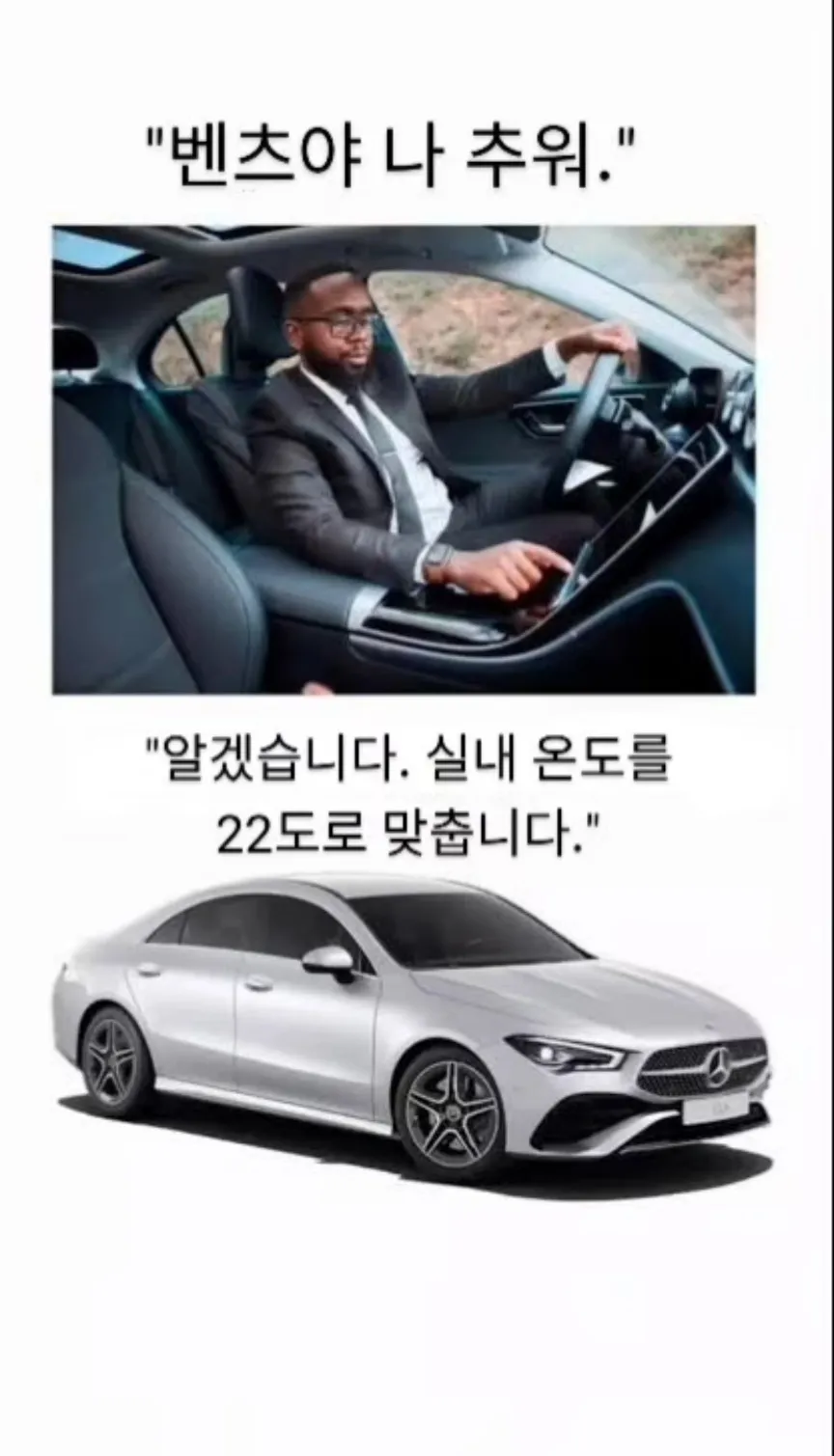 벤츠에게 춥다고 말하자 실내 온도를 22도로 맞추는 삼성 광고 이미지