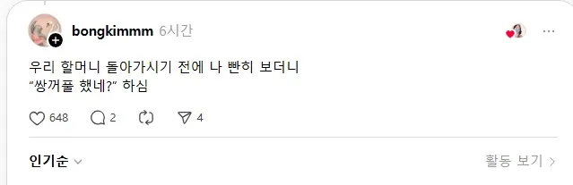할머니가 손주를 빤히 보며 쌍꺼풀 수술 여부를 묻는 유머 게시글 캡처