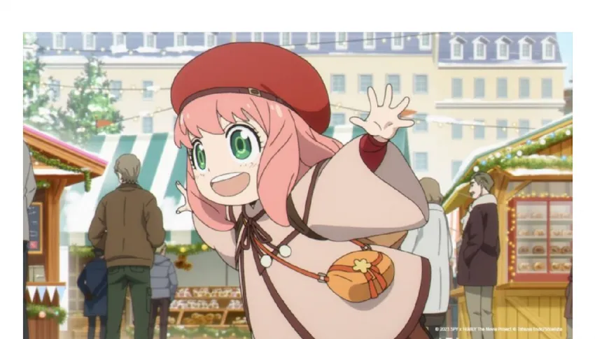 아냐가 만든 유부초밥을 자랑스럽게 보여주는 애니메이션 장면