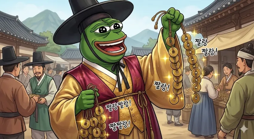 조선시대 어물전에서 동전이 짤랑거리며 거래되는 활기찬 시장 풍경