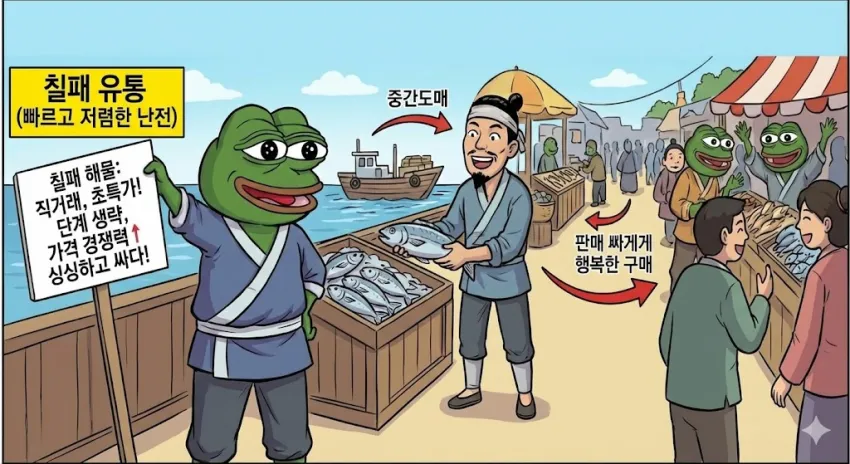 조선시대 칠패시장 유통구조 인포그래픽: 직거래로 중간도매 생략, 저렴한 해물 판매 과정