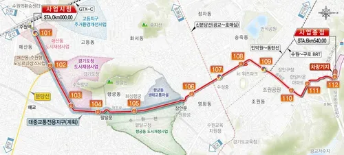 신분당선 광교~호매실 구간 노선도와 주변 개발지구 현황
