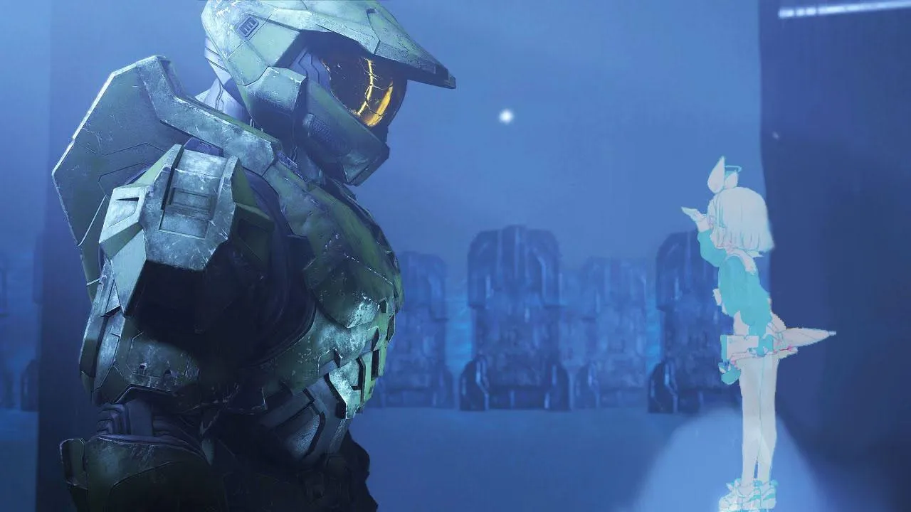 블루아카이브 스타일의 학생 캐릭터가 선생님에게 헤일로 그려달라고 부탁하는 만화 컷