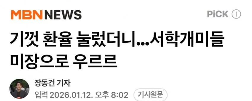 환율 하락에도 서학개미들이 미국 주식시장으로 몰리는 현상을 보도하는 뉴스 기사 헤드라인