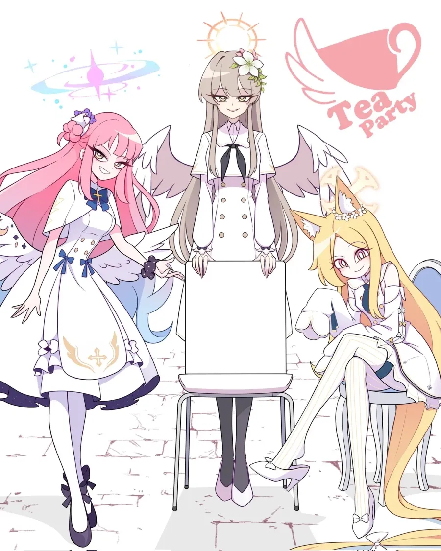 Tea Party라고 적힌 카툰 스타일 일러스트