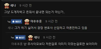 박나래 법카 논란 관련 유튜브 댓글 스크린샷, 도게자와 합의 vs 여론전 의견 대립