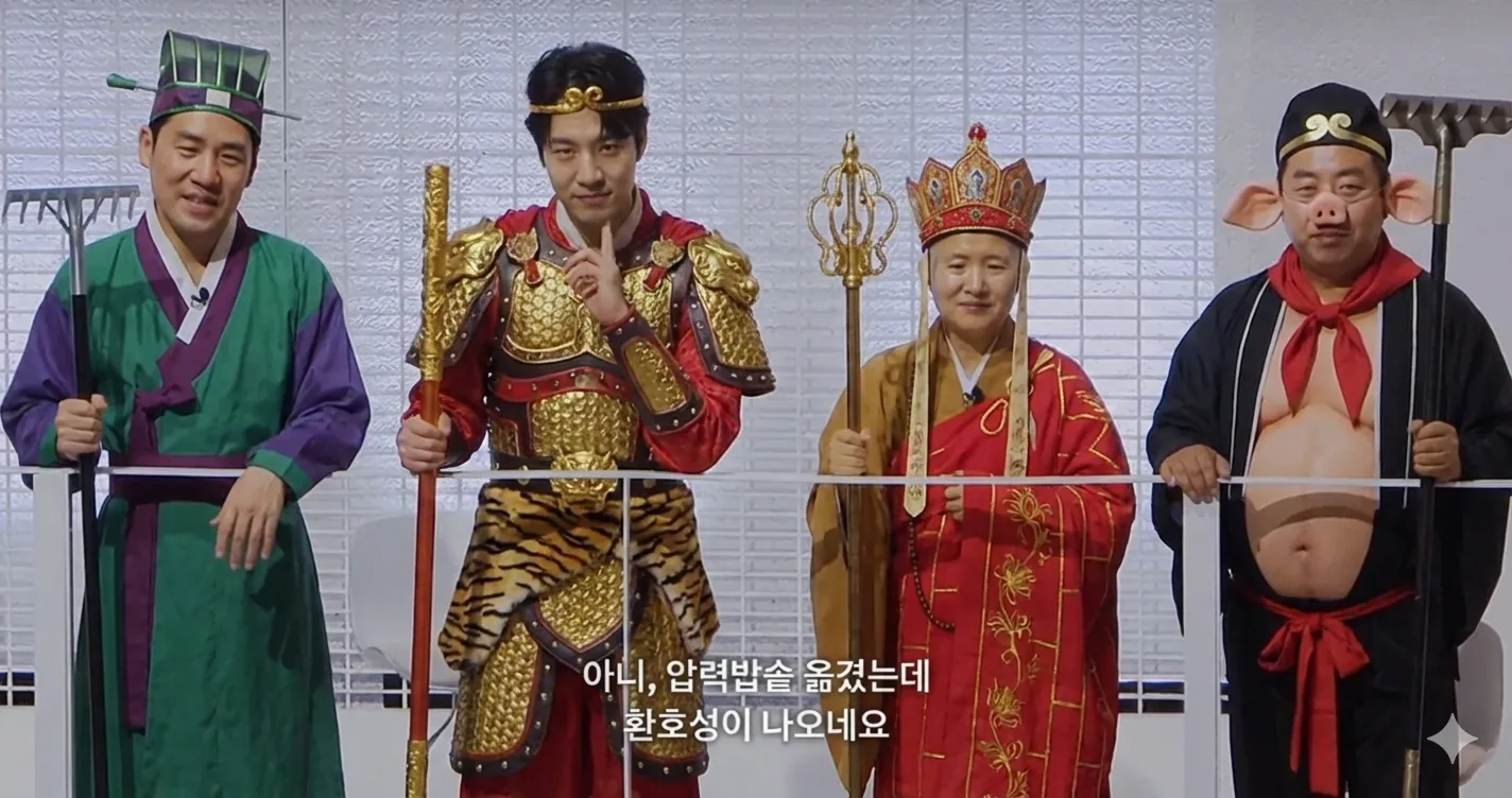 압력밥솥을 들고 있는 포켓몬 트레이너가 환호하는 군중 앞에 서 있는 게임 화면