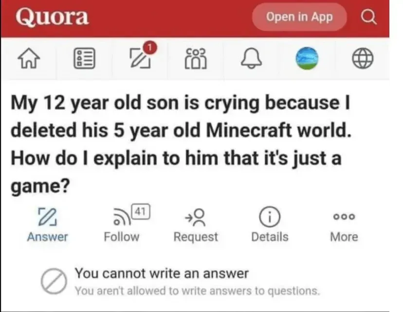 5년간 키운 마인크래프트 월드를 삭제당한 아들이 운다는 부모의 글