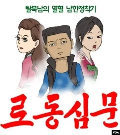 탈북민 유튜브 채널 '로동심문' 썸네일, 열혈 남한정착기 문구