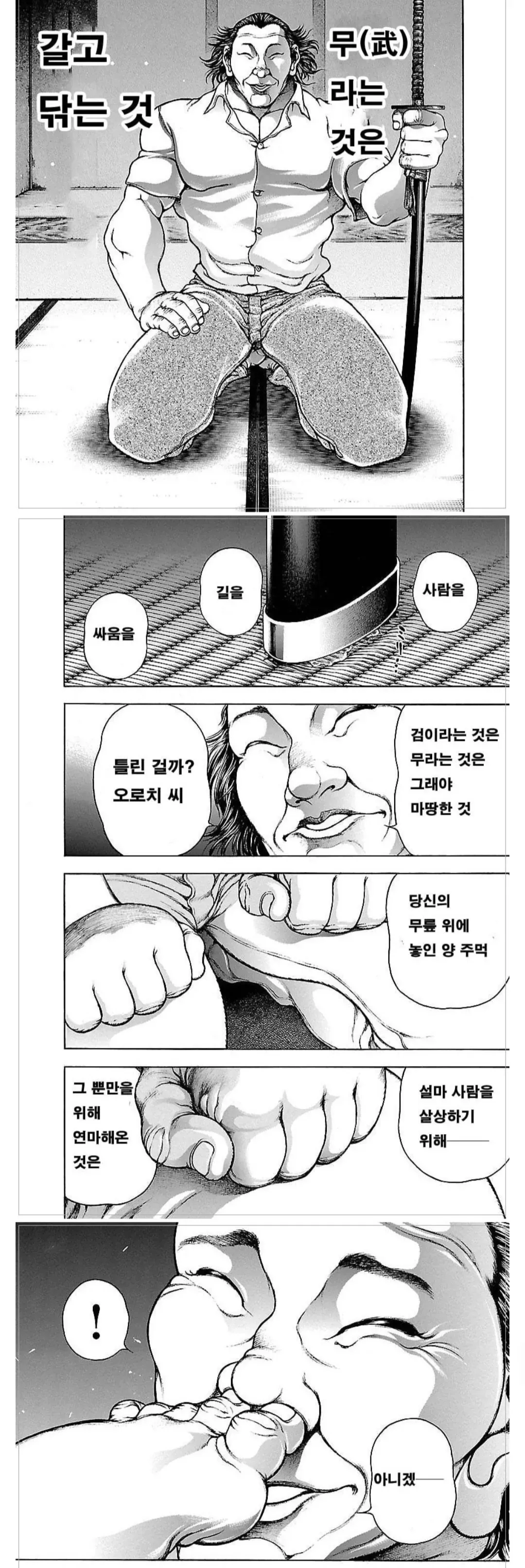 검의 의미와 무(武)의 본질에 대해 묻는 만화 컷 모음