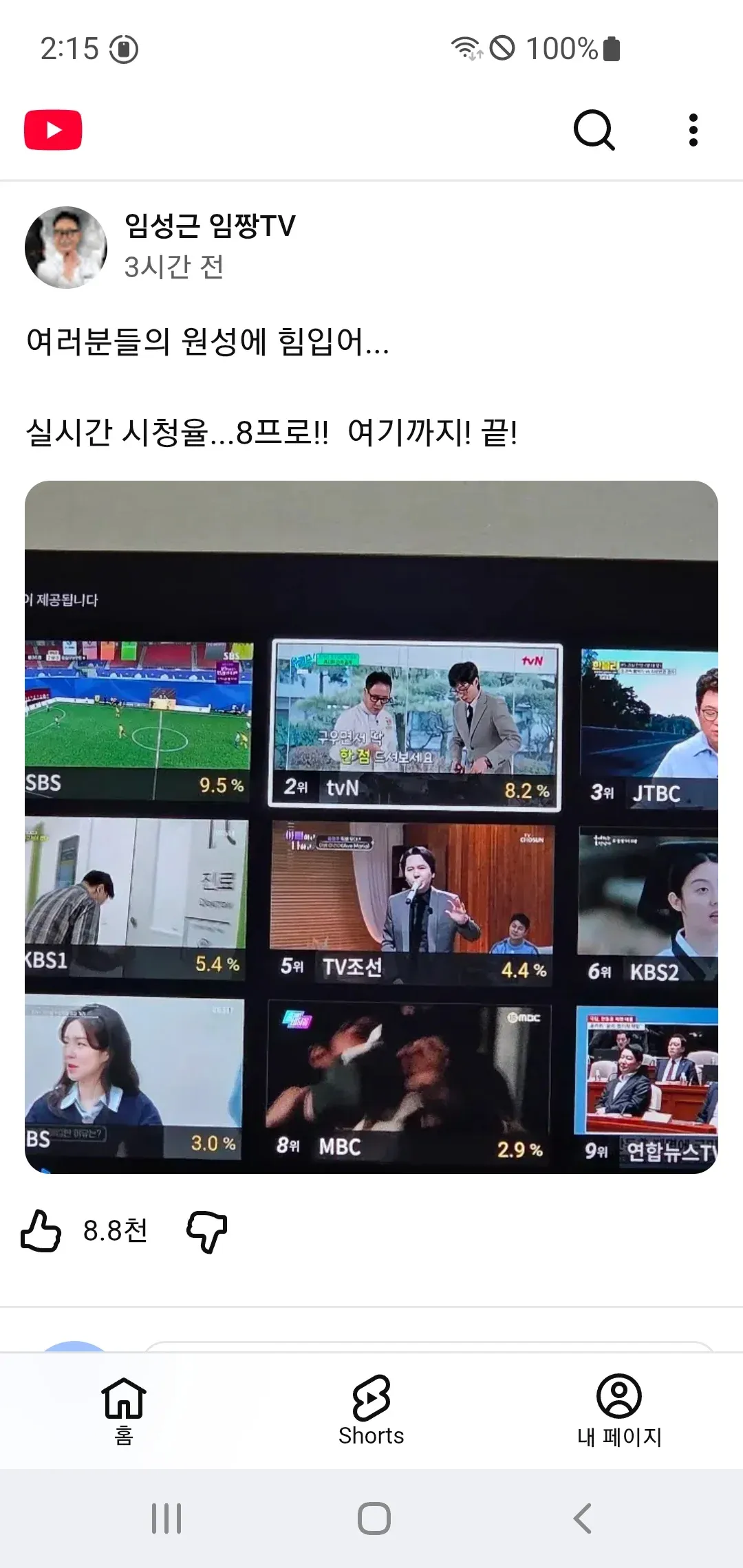 임짱TV 실시간 시청률 8% 달성 인증, 방송사별 시청률 순위표