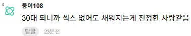 인스티즈 댓글: "30대 되니까 섹스 없어도 채워지는게 진정한 사랑같음"