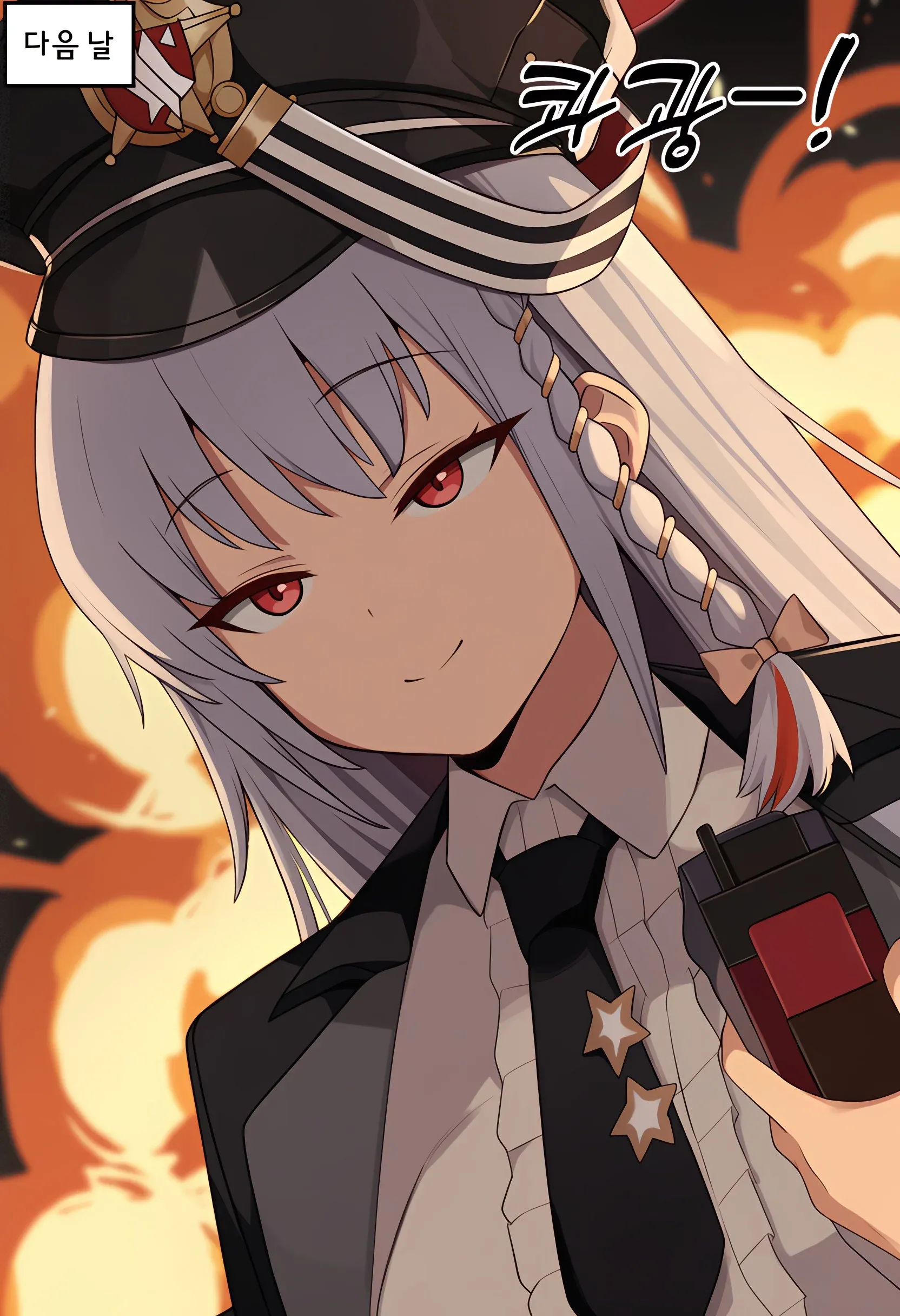 히나와 내기 후 다음 날, 강렬한 빛이 터지는 장면