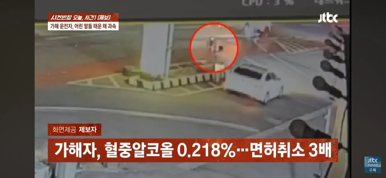 음주운전 사망사고 뉴스 화면, 혈중알코올 0.218% 면허취소 기준 3배 자막 표시