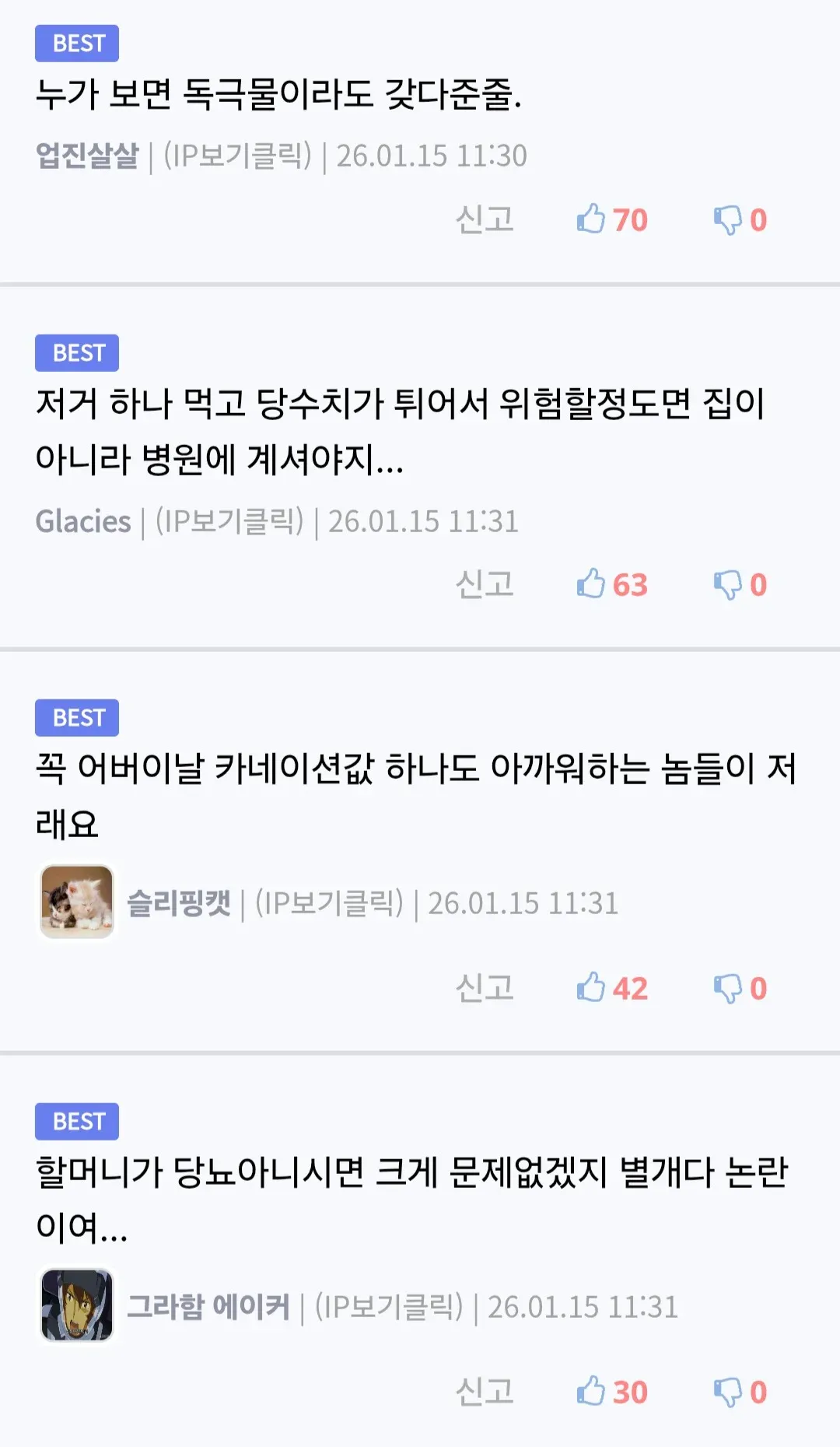86세 할머니에게 두꺼운 쫀득쿠키를 선물한 손자에 대한 댓글 캡처