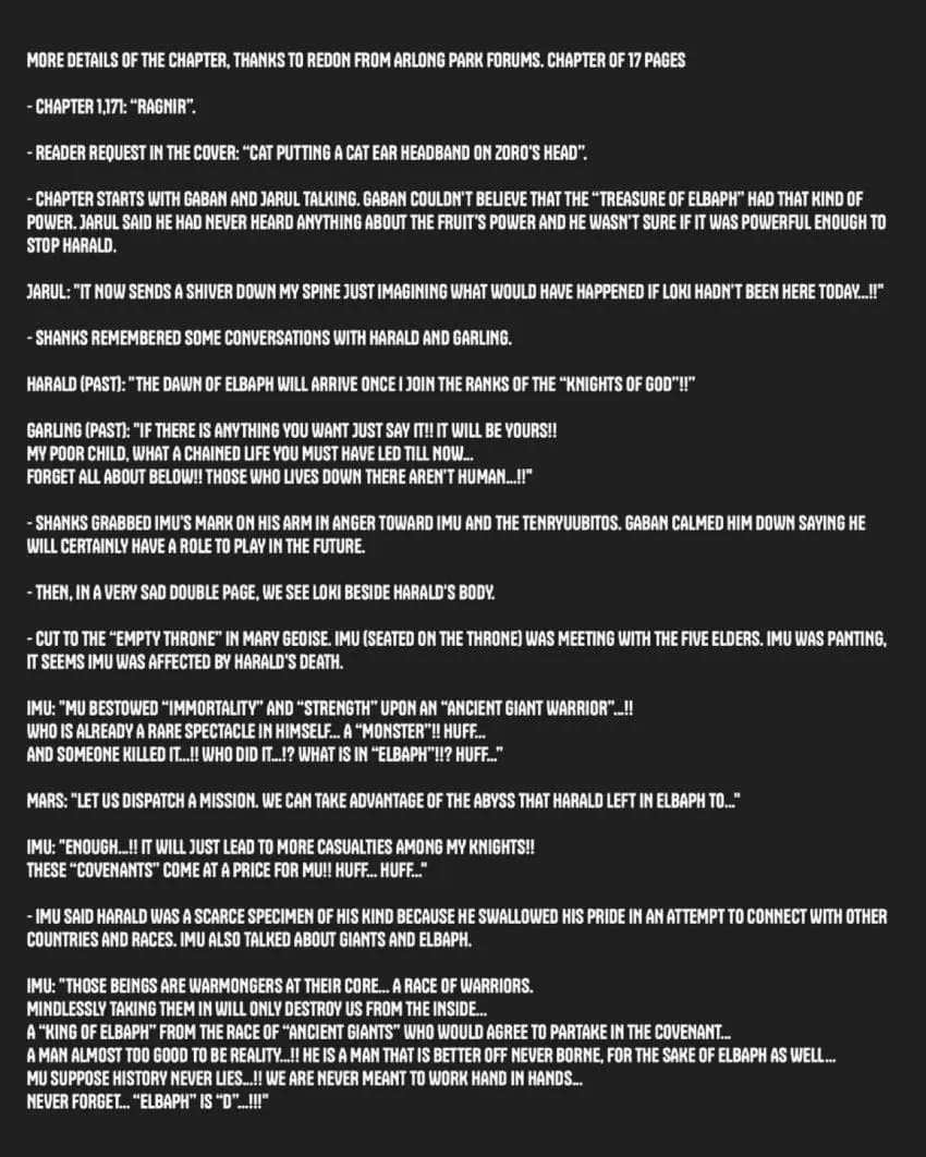 원피스 1171화 글 스포일러: 라그니르 편, 가반과 야를의 대화 내용