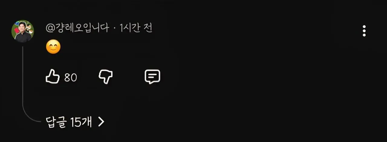 강레오가 최강록 식덕후 채널에 남긴 댓글 캡처 화면