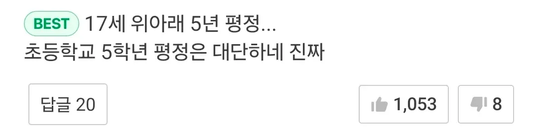 17세 위아래 5년 평정이라는 텍스트가 적힌 온라인 커뮤니티 게시글 캡처