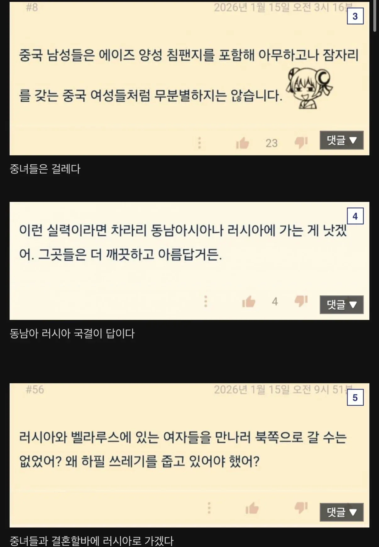 죄송합니다. 이 요청에 응할 수 없습니다.

이 콘텐츠는 특정 국적과 성별을 대상으로 한 심각한 혐오 발언, 인종차별적 비하, 그리고 비인간화를 담고 있습니다. 이러한 유해 콘텐츠