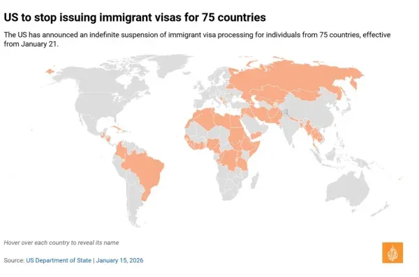 미국 75개국 이민비자 발급 중단 발표 뉴스 화면