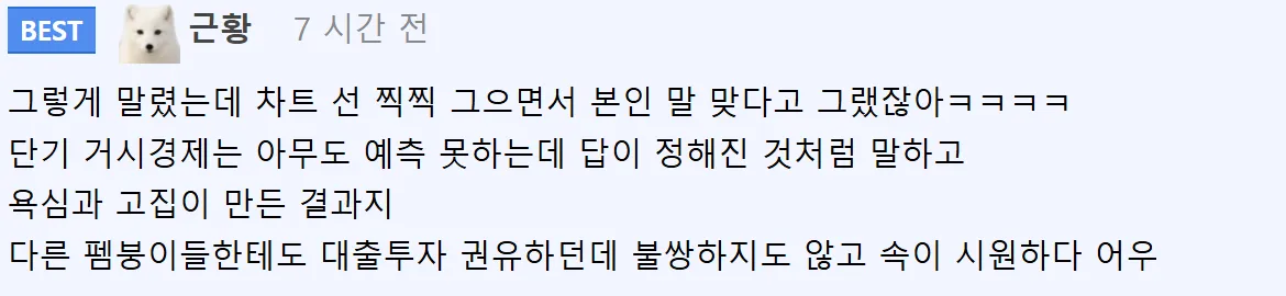 코인 투자 실패를 비판하는 온라인 커뮤니티 댓글 캡처