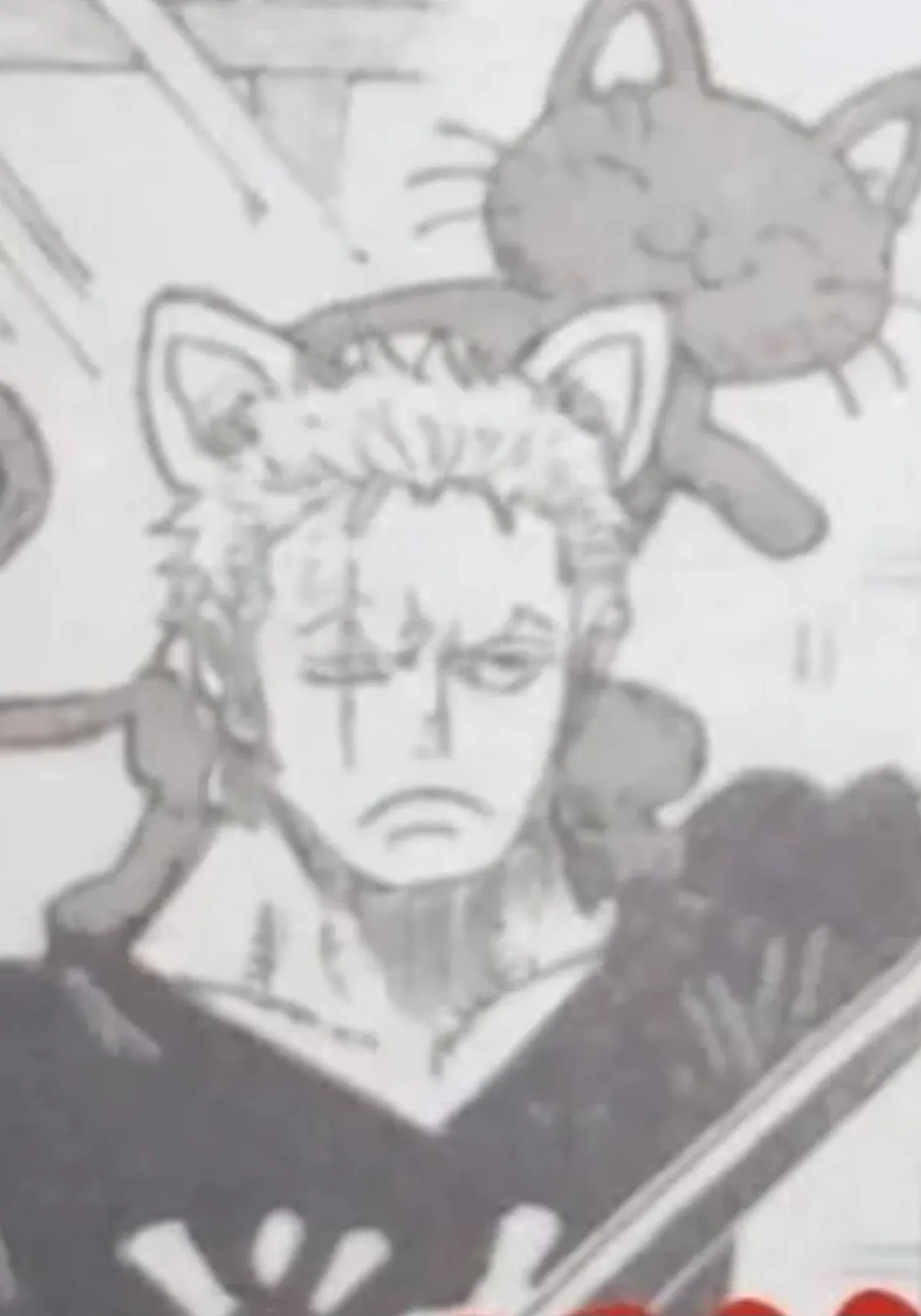 한쪽 눈에 흉터가 있는 녹색 머리 검사 캐릭터 조로의 얼굴 클로즈업