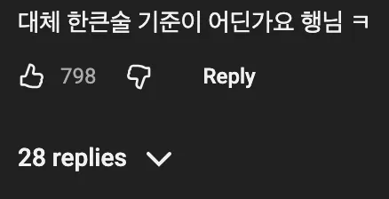 대파비빔라면 레시피 영상에 달린 "대체 한큰술 기준이 어딘가요 햄님 ㅋ" 댓글