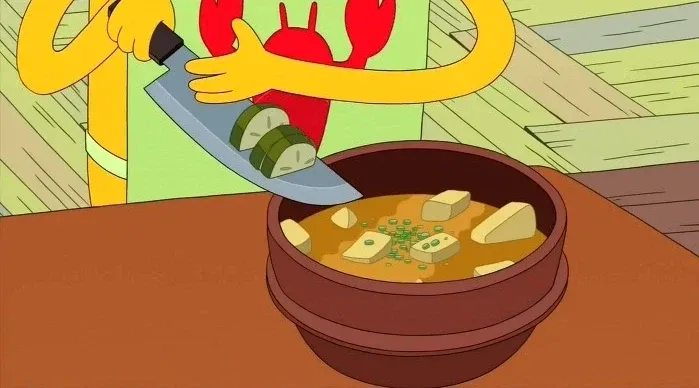 한국 음식의 변천사를 보여주는 'uF' 로고 이미지