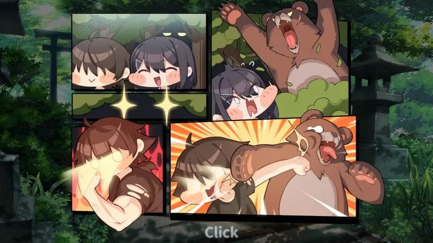 트릭컬 리바이브 게임의 클릭 유도 버튼이 있는 성인용 일러스트 장면