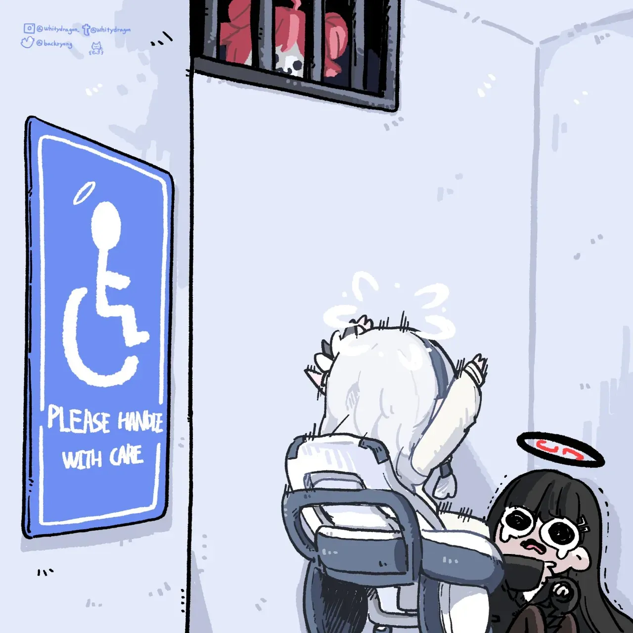 "PLEASE HANDLE WITH CARE" 문구가 적힌 취급주의 라벨 또는 스티커