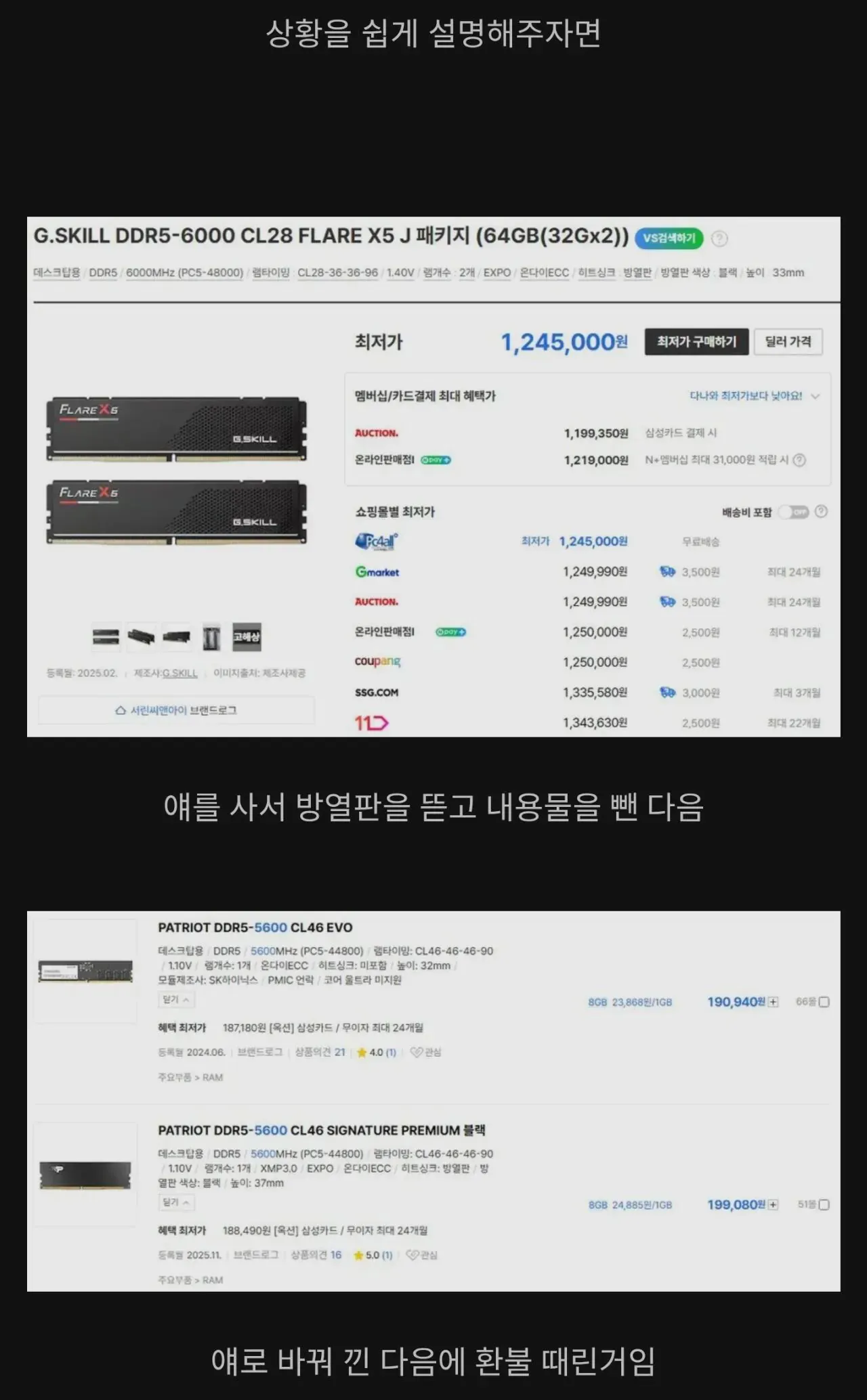 G.SKILL DDR5-6000 64GB 램 다나와 가격비교 페이지, 최저가 124만5천원