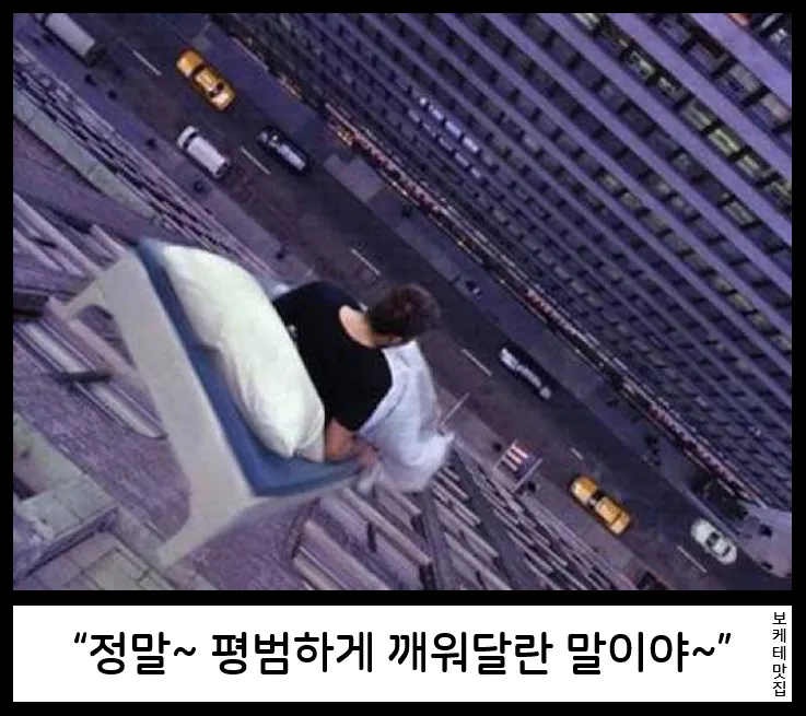 보케테 짤: "정말~ 평범하게 깨워달란 말이야~" 자막이 있는 일본 개그 이미지