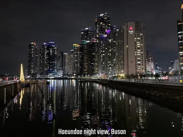 Busan Haeundae beach nighttime cityscape with illuminated skyline