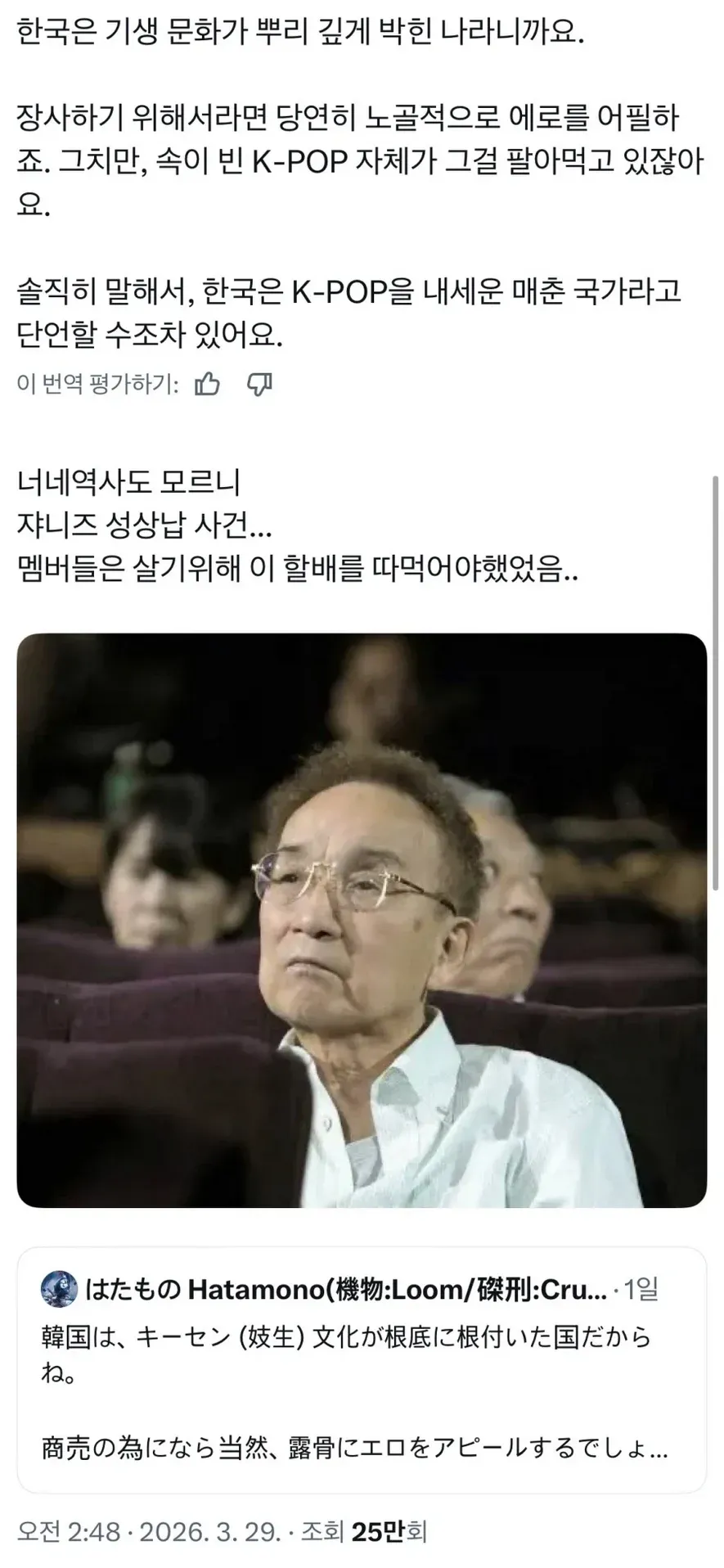 K-POP 문화에 대한 일본인 부정적 의견과 반응 스크린샷