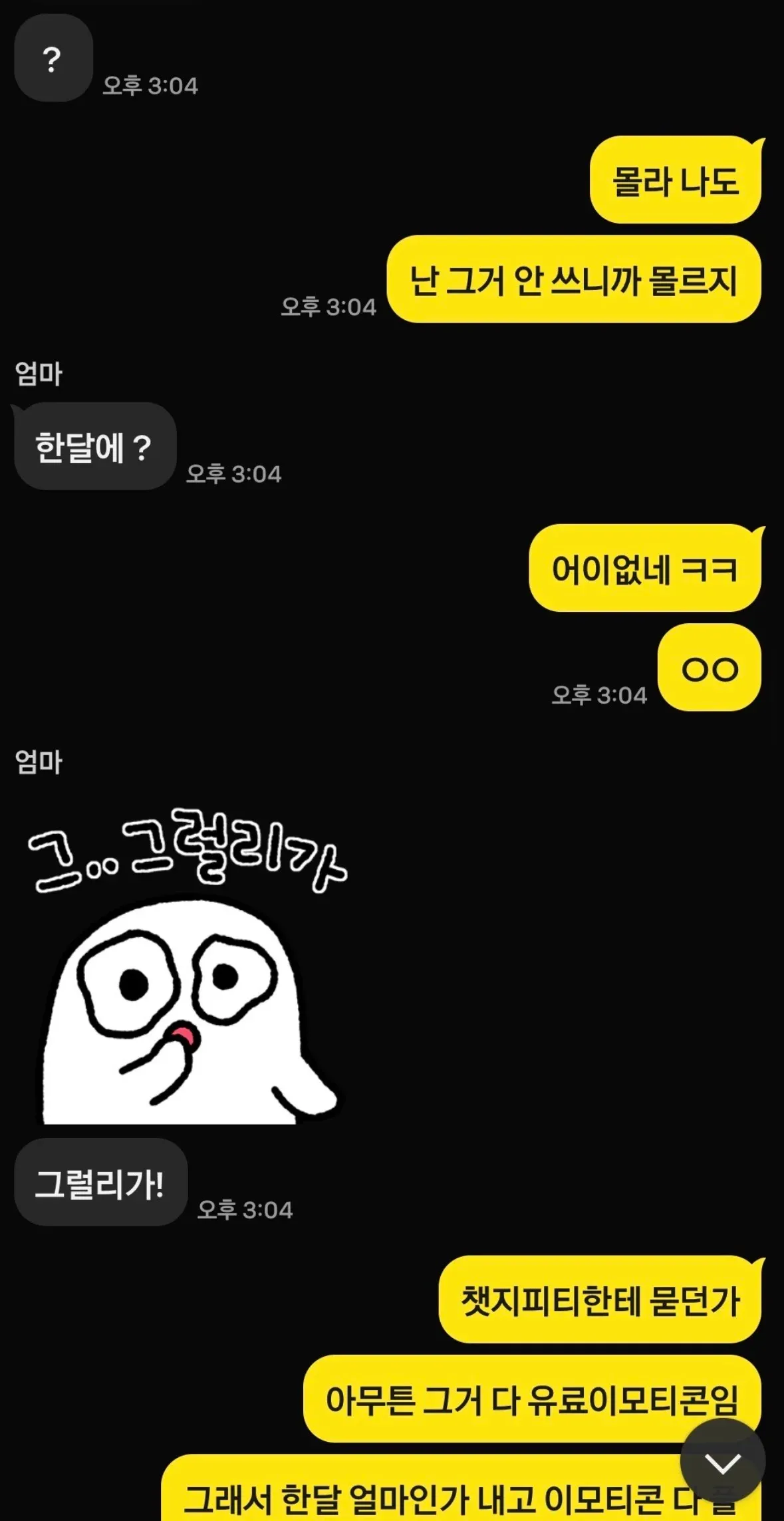 엄마가 카카오톡에서 당한 사기 피해 메시지 스크린샷