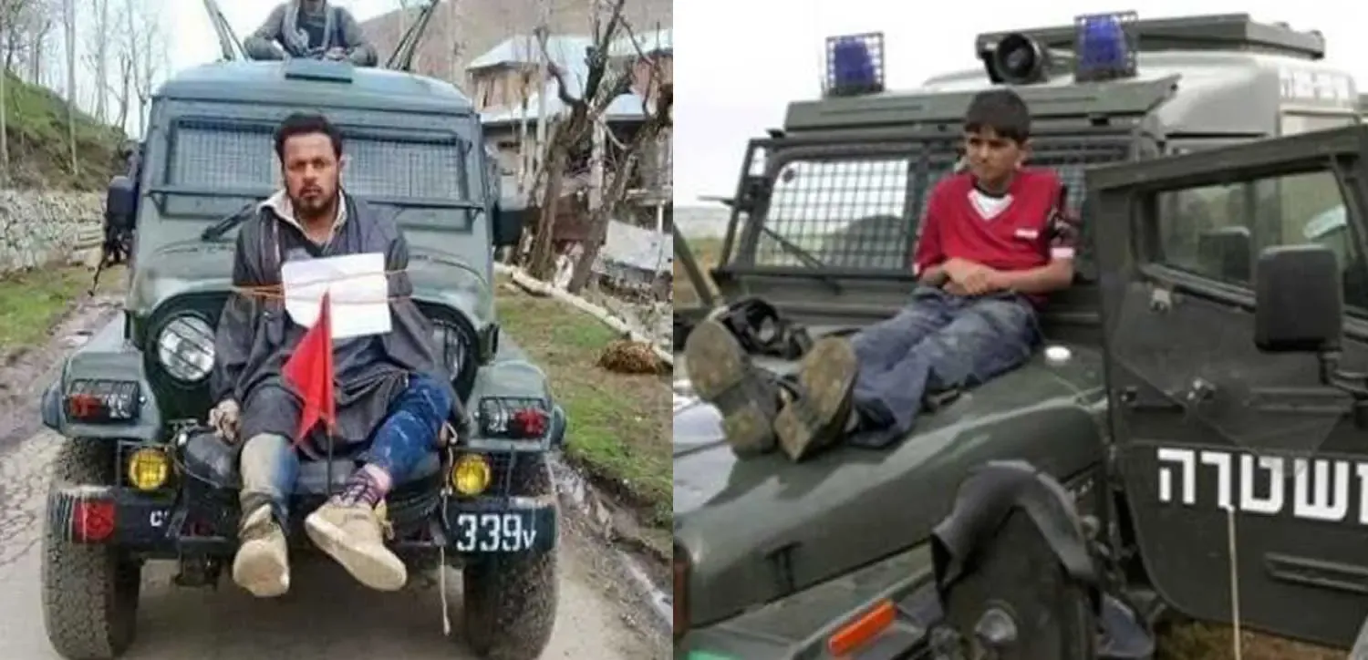 이스라엘군의 인간방패 사용을 비판하는 일러스트