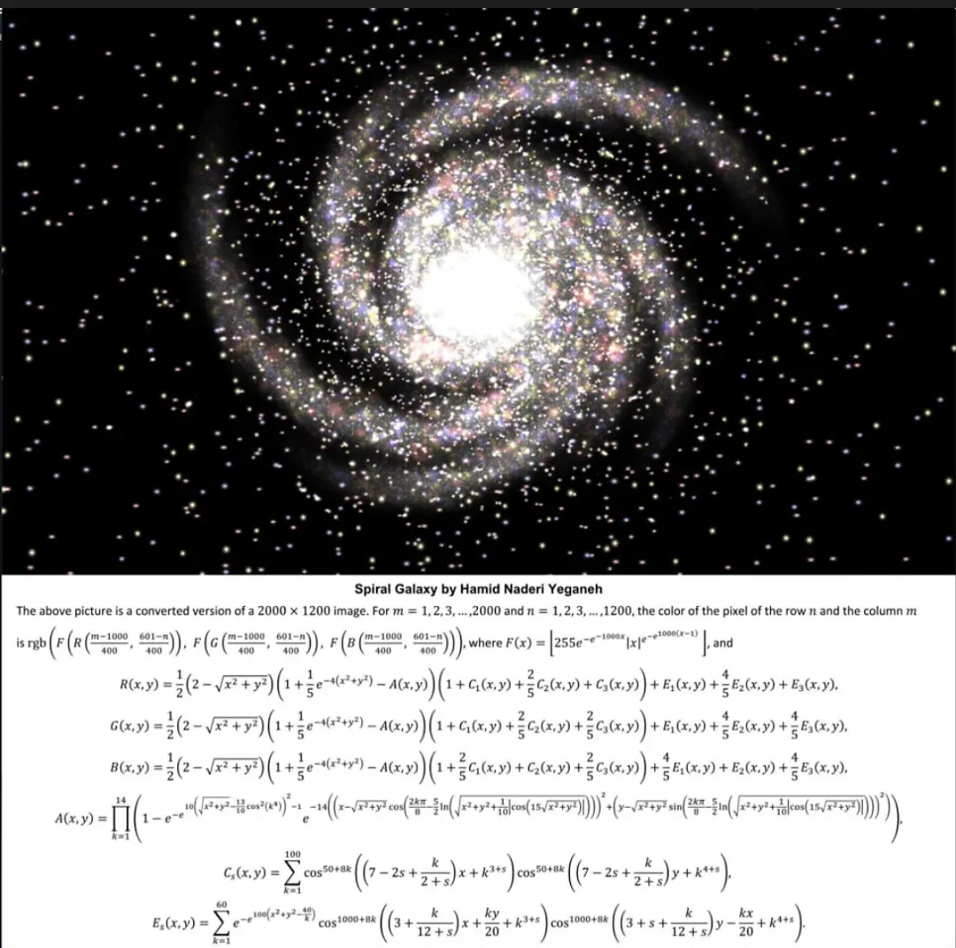 수학 알고리즘으로 생성된 나선은하 모양의 디지털 아트